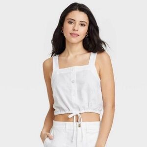 NWT A New Day White Linen Blend Crop Top Size L
